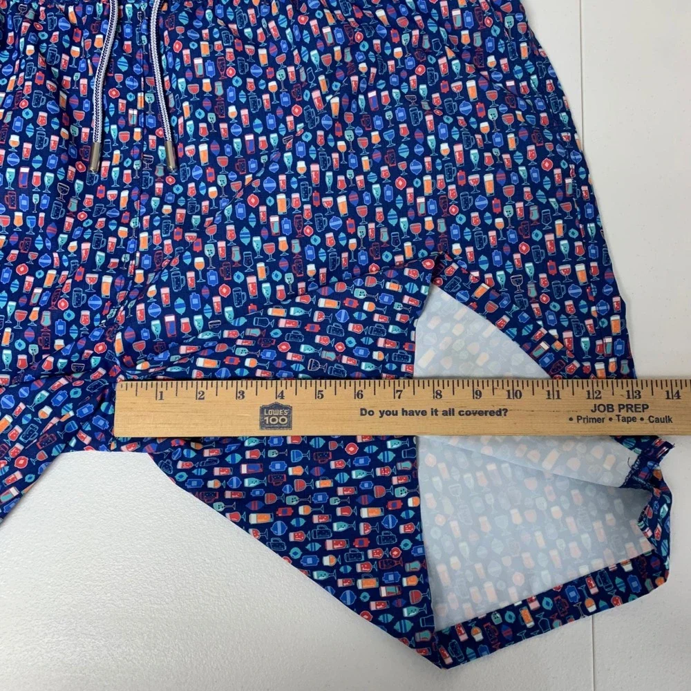 Peter Millar Swim Trunks Mens XL Navy‎ Blue Cocktail Glass Print Seaside Board
